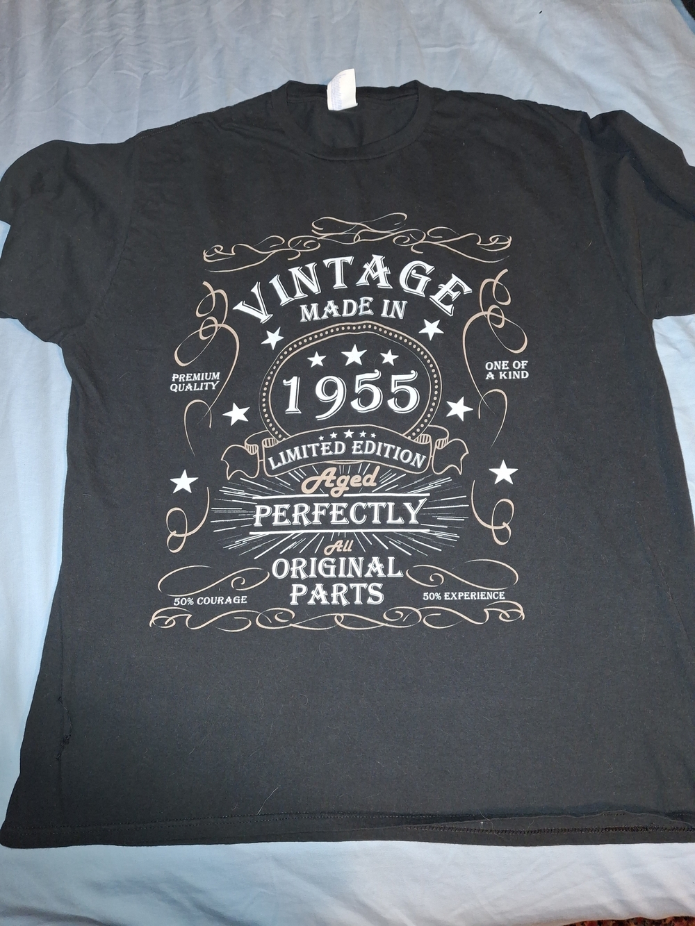 Source Unknown Black Graphic Tee with White Vintage 1955 Print